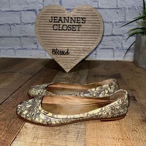 FRYE Carson Ballet Flats US 8.5 Cream w Brown & Silver All Leather Slip on Shoes